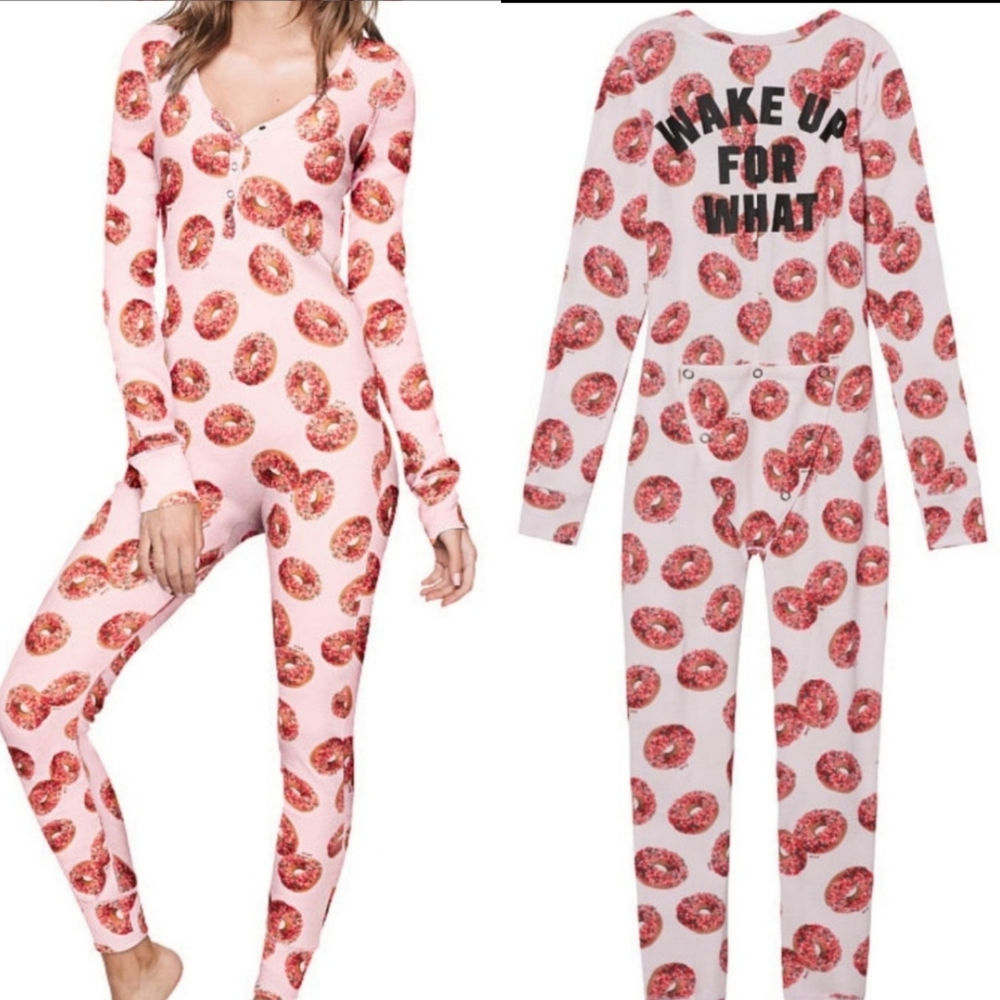 Victoria's Secret PINK Vintage Holiday Waffle Donut Onsie Pajamas NWT